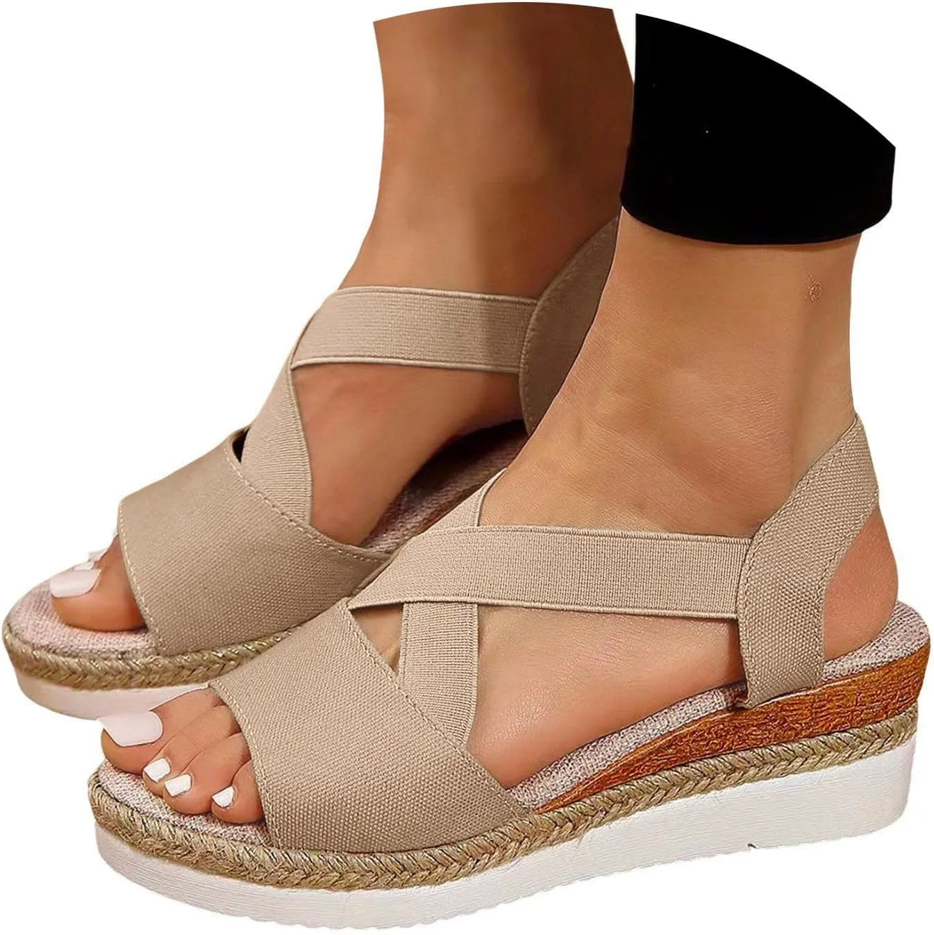 Orthopedic Sandals For Women Women Braided Wedge Platform Sandals Fish Mouth Heels Casual Elastic Strap Dress Flats Slides