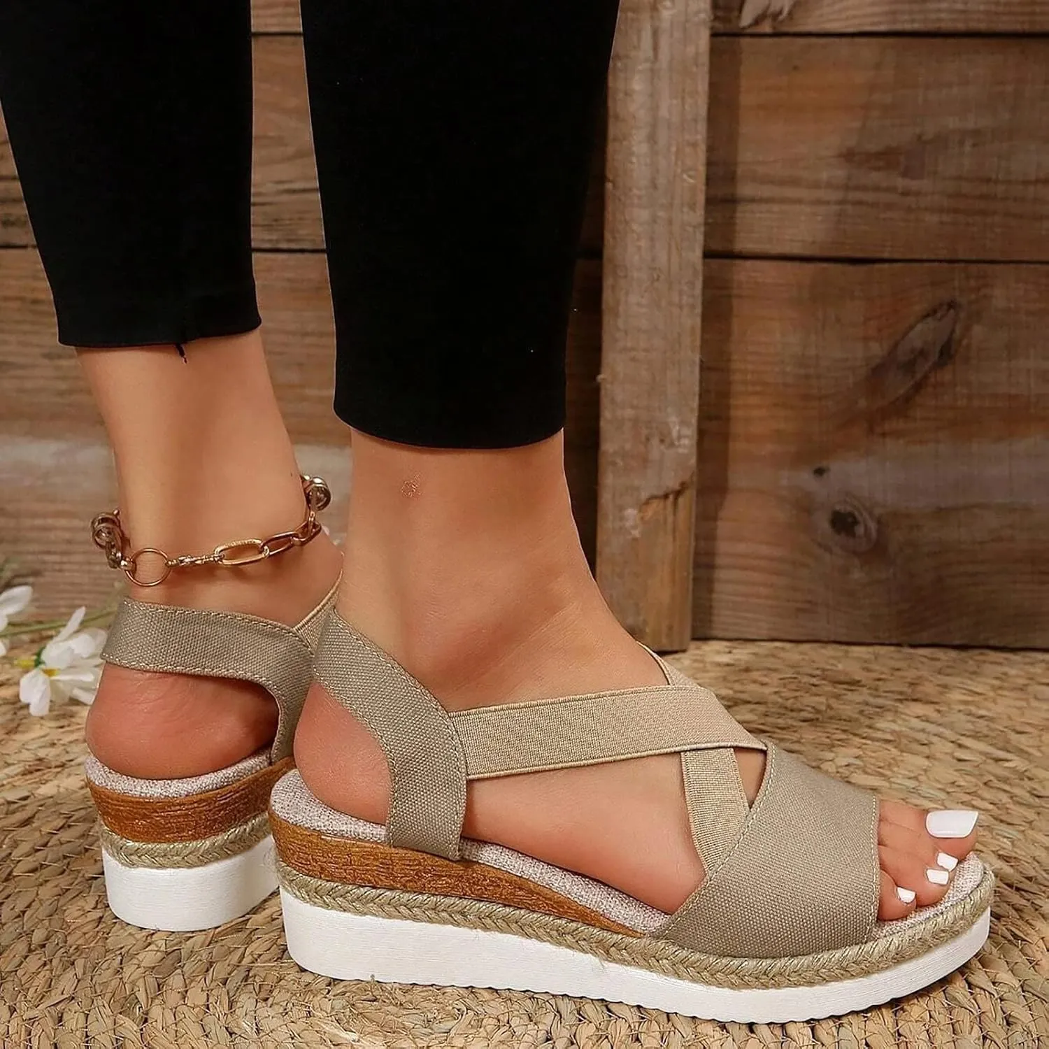 Orthopedic Sandals For Women Women Braided Wedge Platform Sandals Fish Mouth Heels Casual Elastic Strap Dress Flats Slides