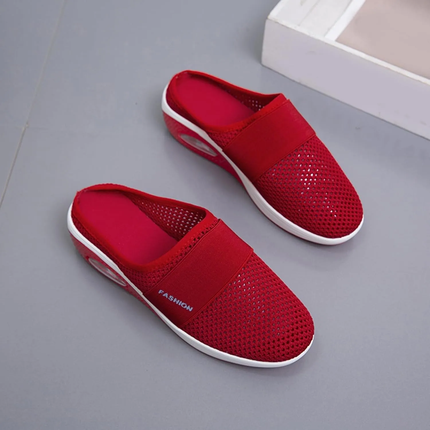 Orthopedic Shoes for Women Air Cushion Slip-on Diabetic Walking Shoes Closed Toe Slippers Breathable Wedge Platform Slipper with Arch Support