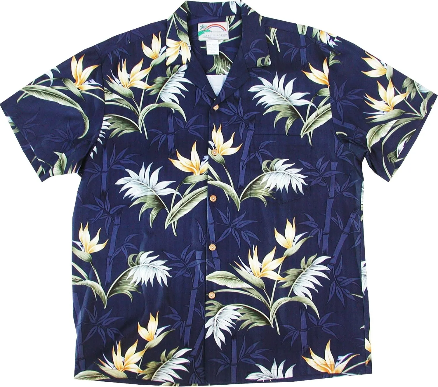 Paradise Found Men's Bamboo Paradise Herringbone Rayon Shirt, Navy Blue, 4X
