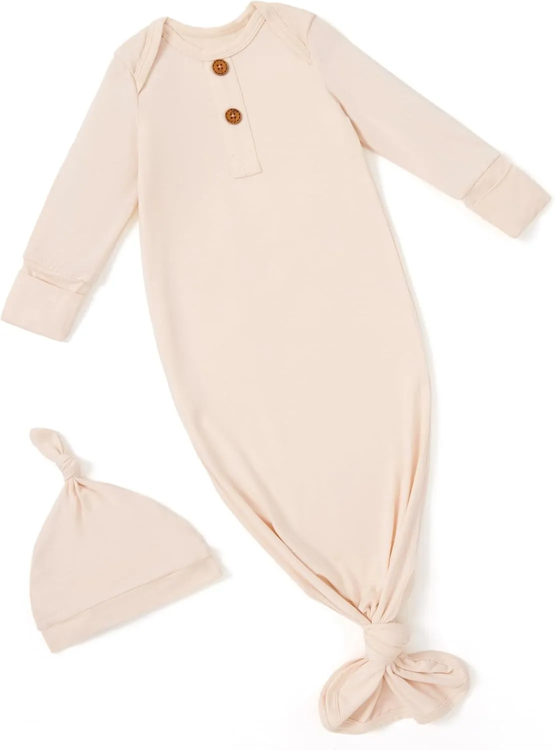 PATPAT Baby Sleeper Gown with Bamboo Viscose for Newborn Boy Girl Infant, Knotted Nightgown Sleep Sack with Mittens & Hat