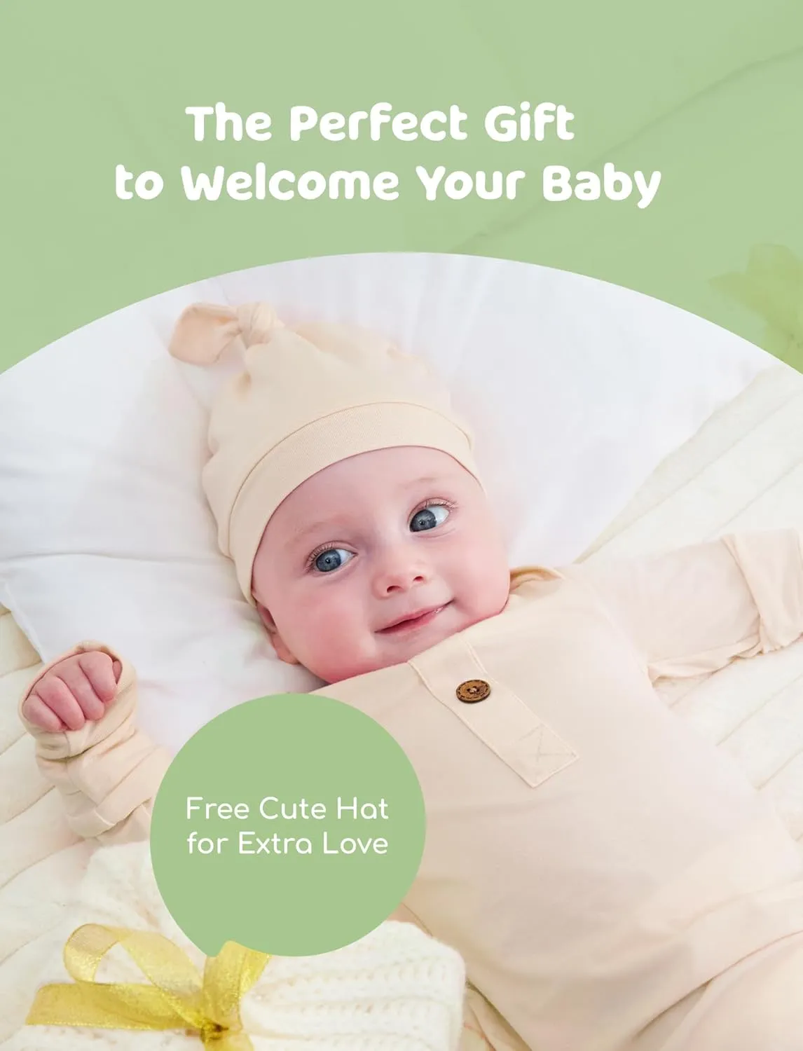 PATPAT Baby Sleeper Gown with Bamboo Viscose for Newborn Boy Girl Infant, Knotted Nightgown Sleep Sack with Mittens & Hat