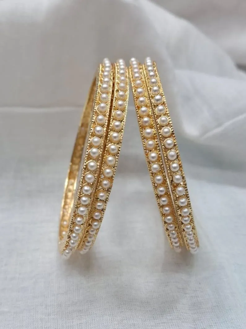 Pearl Moti Bollywood Indian Traditional Bangles Set of 4 for Women and Girls