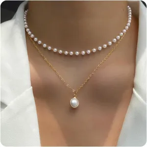 Pearl Necklaces for Women 14k Gold Plated Layered Pearl Necklaces Dainty Pearl Pendant Necklace Freshwater Pearls Choker Necklace Wedding Pearl Necklaces Pearl Jewelry Gifts
