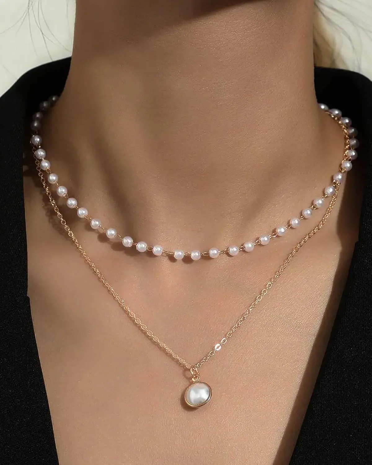 Pearl Necklaces for Women 14k Gold Plated Layered Pearl Necklaces Dainty Pearl Pendant Necklace Freshwater Pearls Choker Necklace Wedding Pearl Necklaces Pearl Jewelry Gifts