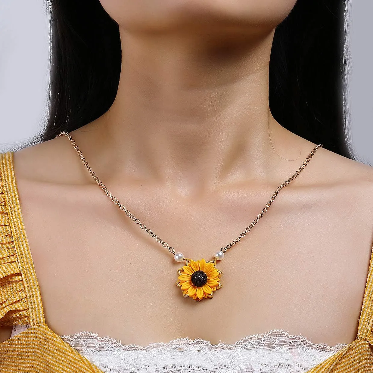 Picano 8 Pieces Sunflower Pendant Necklace Sunflower Drop Earrings Sunflower Hair Clip Sunflower Boho Headband Wreath for Women Jewelry Accessories