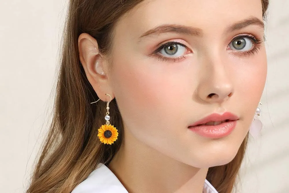 Picano 8 Pieces Sunflower Pendant Necklace Sunflower Drop Earrings Sunflower Hair Clip Sunflower Boho Headband Wreath for Women Jewelry Accessories