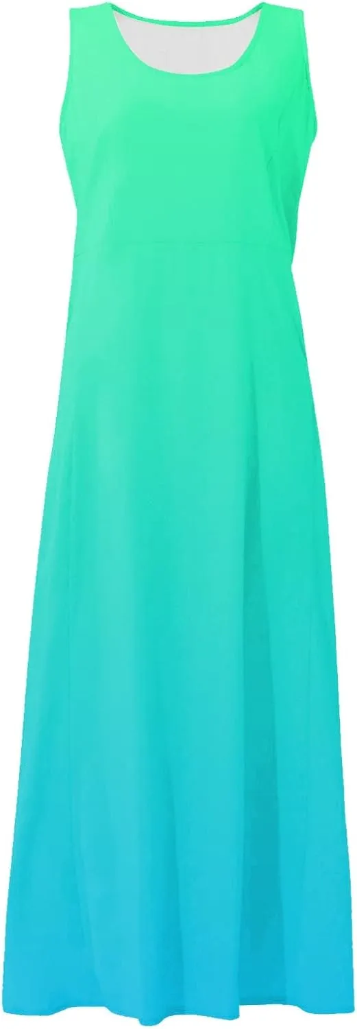 Plus Size Summer Dresses U Neck Sleeveless Sundress A-Line Floral Print Boho Dress Casual Beach Dress with Pockets