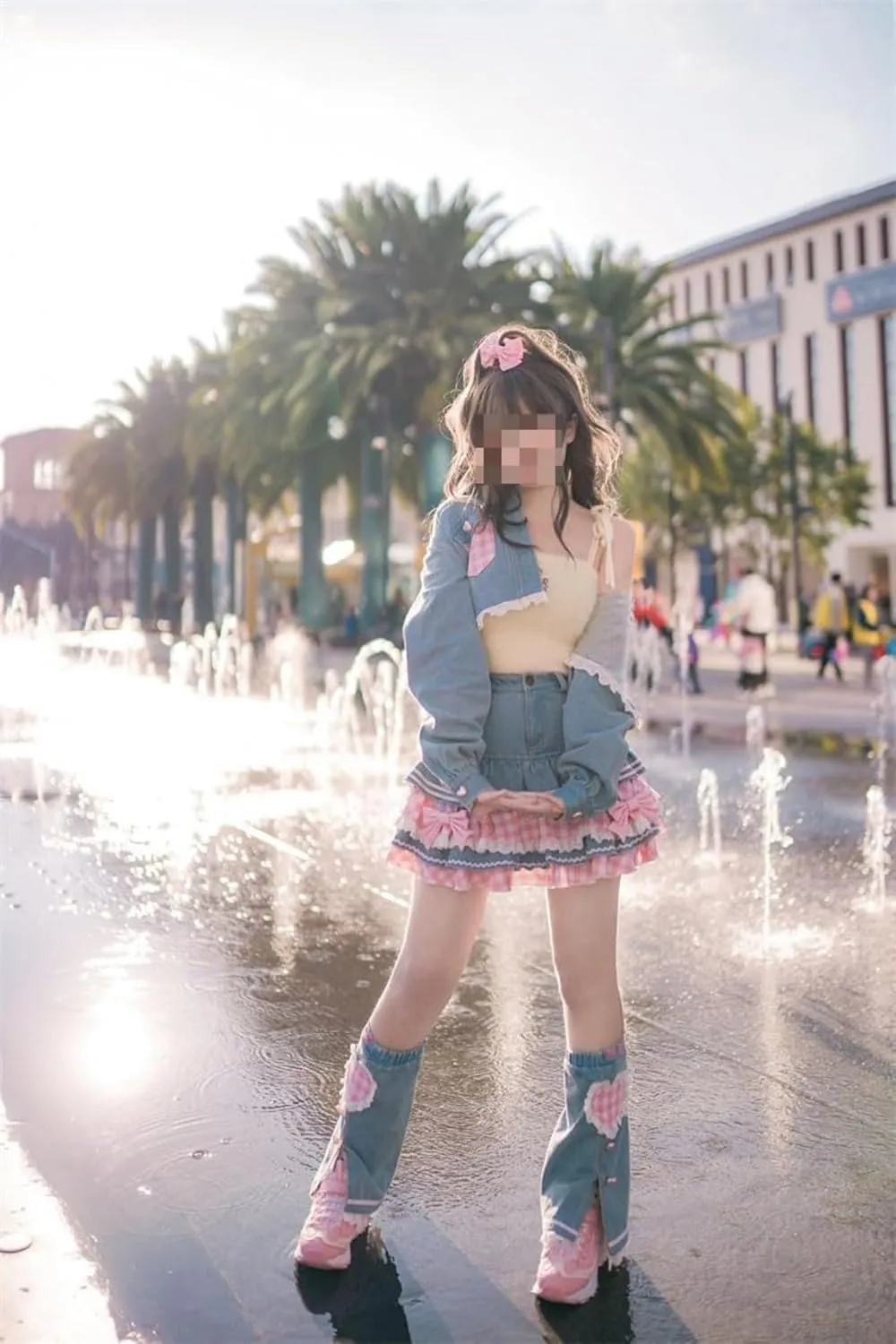 Pokn Jean Mini Skirt Cutecore Preppy Lolita Kawaii Harajuku Y2K Denim Skirt Lace Cake Clothes