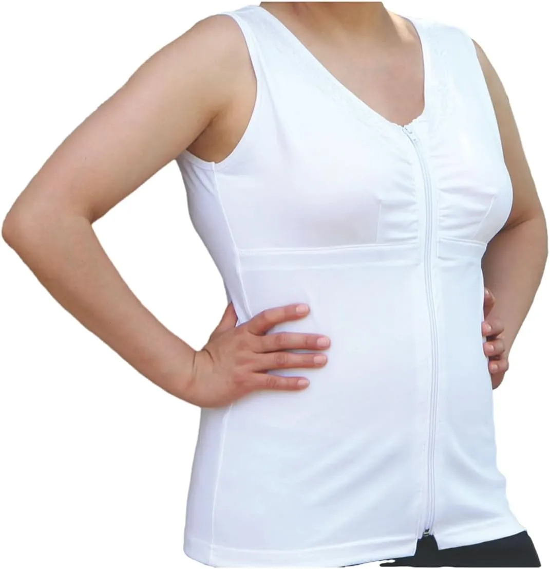 Post Mastectomy Surgery Recovery Must Have Zipper Front Camisole with Pockets, Fiber Filled Puffs and Removable Drain Pouches