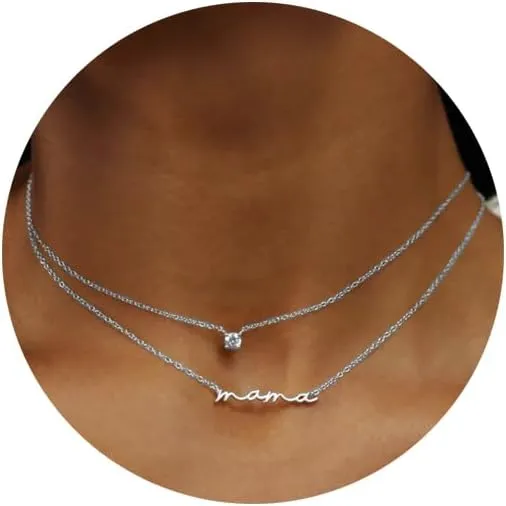 PRETOLE Mama Necklaces for Women, New Mom Necklaces for Women Adjustable Mama Layered Necklaces Hypoallergenic Thin Stacked Necklace for Mother's Day Birthday Gift