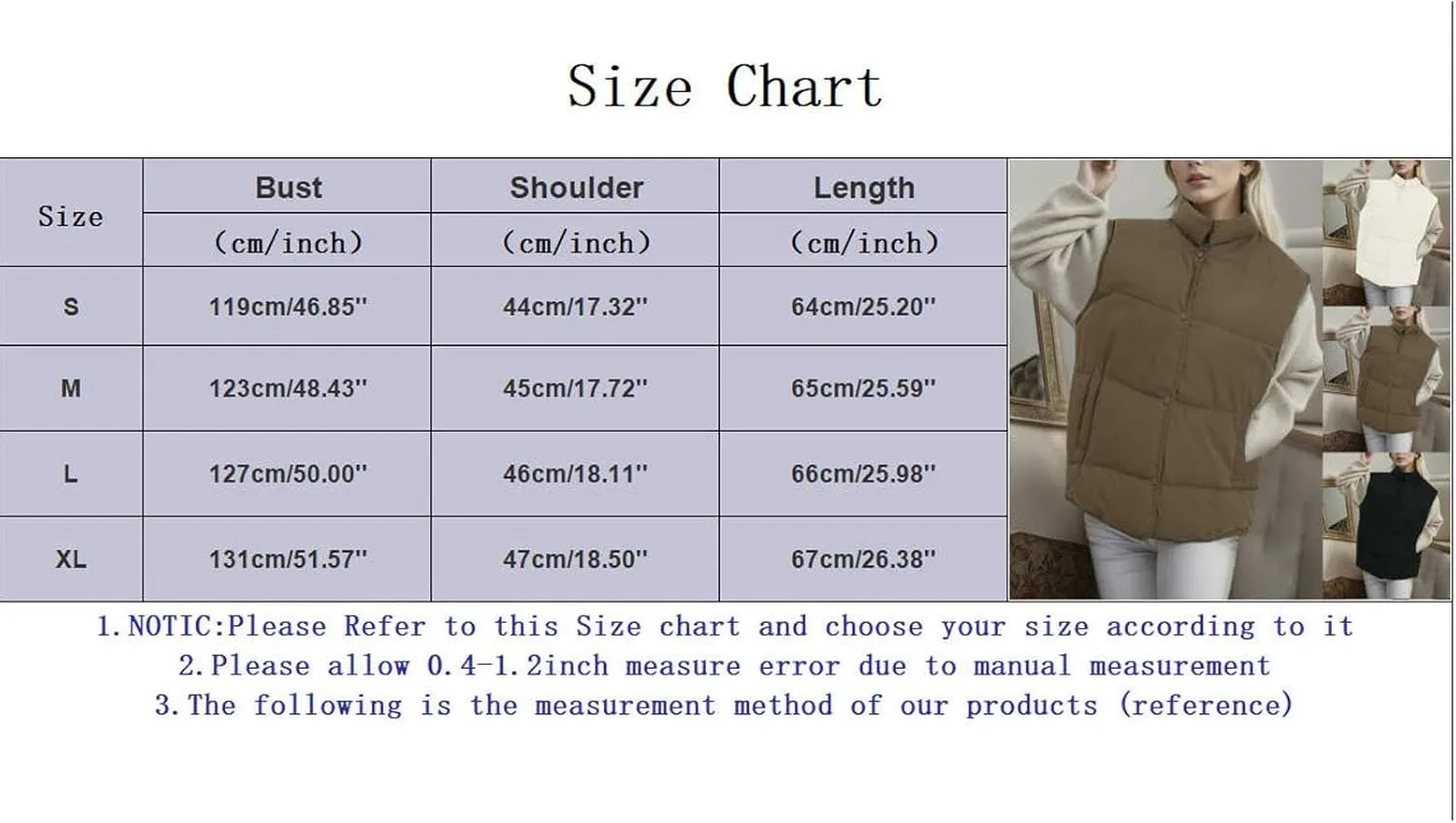 Puffer Vest Women Sleeveless Winter Zip Up Outerwear Warm Puffer Lightweight Stand-up Collar Down Vests with Pocket