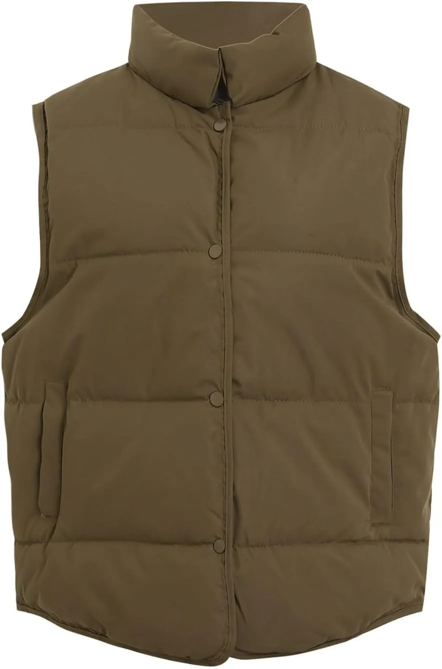 Puffer Vest Women Sleeveless Winter Zip Up Outerwear Warm Puffer Lightweight Stand-up Collar Down Vests with Pocket