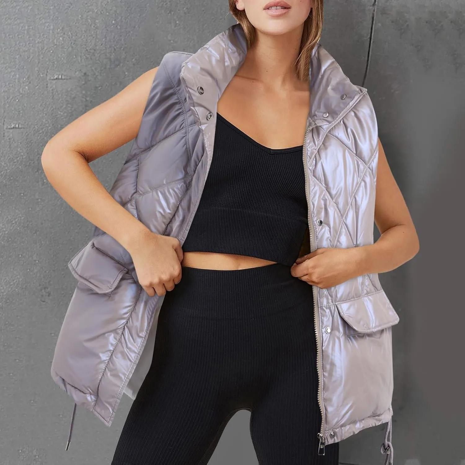 Puffer Vest Women Sleeveless Zip Up Outerwear Warm Lightweight Down Coats Jackets with Pocket Winter Quilted Vests