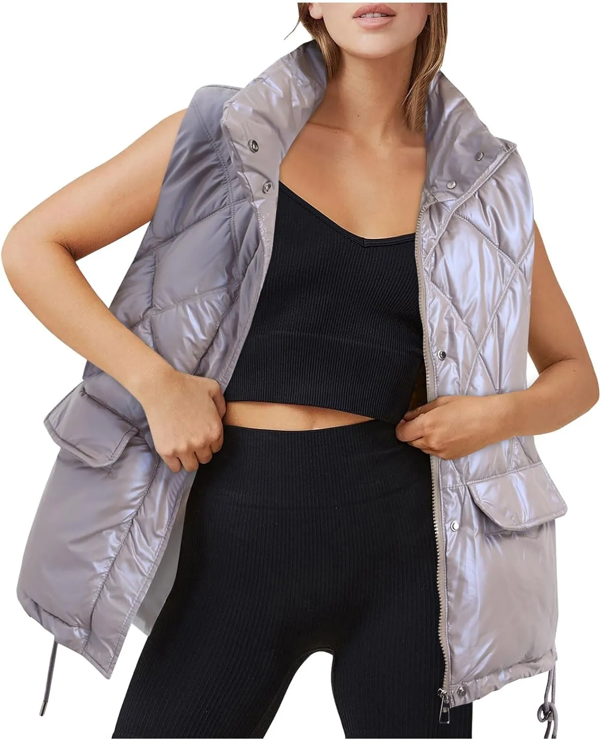 Puffer Vest Women Sleeveless Zip Up Outerwear Warm Lightweight Down Coats Jackets with Pocket Winter Quilted Vests