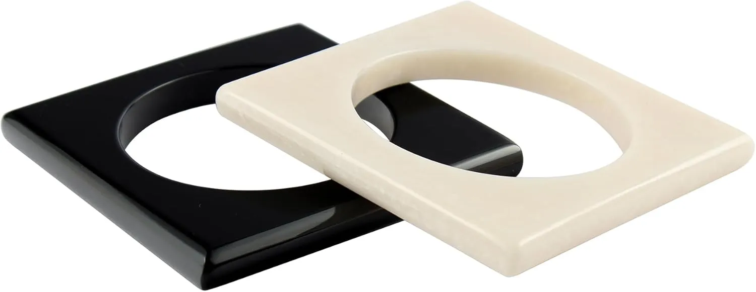 Pure Hands Resin Bangle Bracelet Set for Women ??Monochrome Elegance Studio | Handmade Square Bangles in Black and Off-White | Minimalist Satin Finish