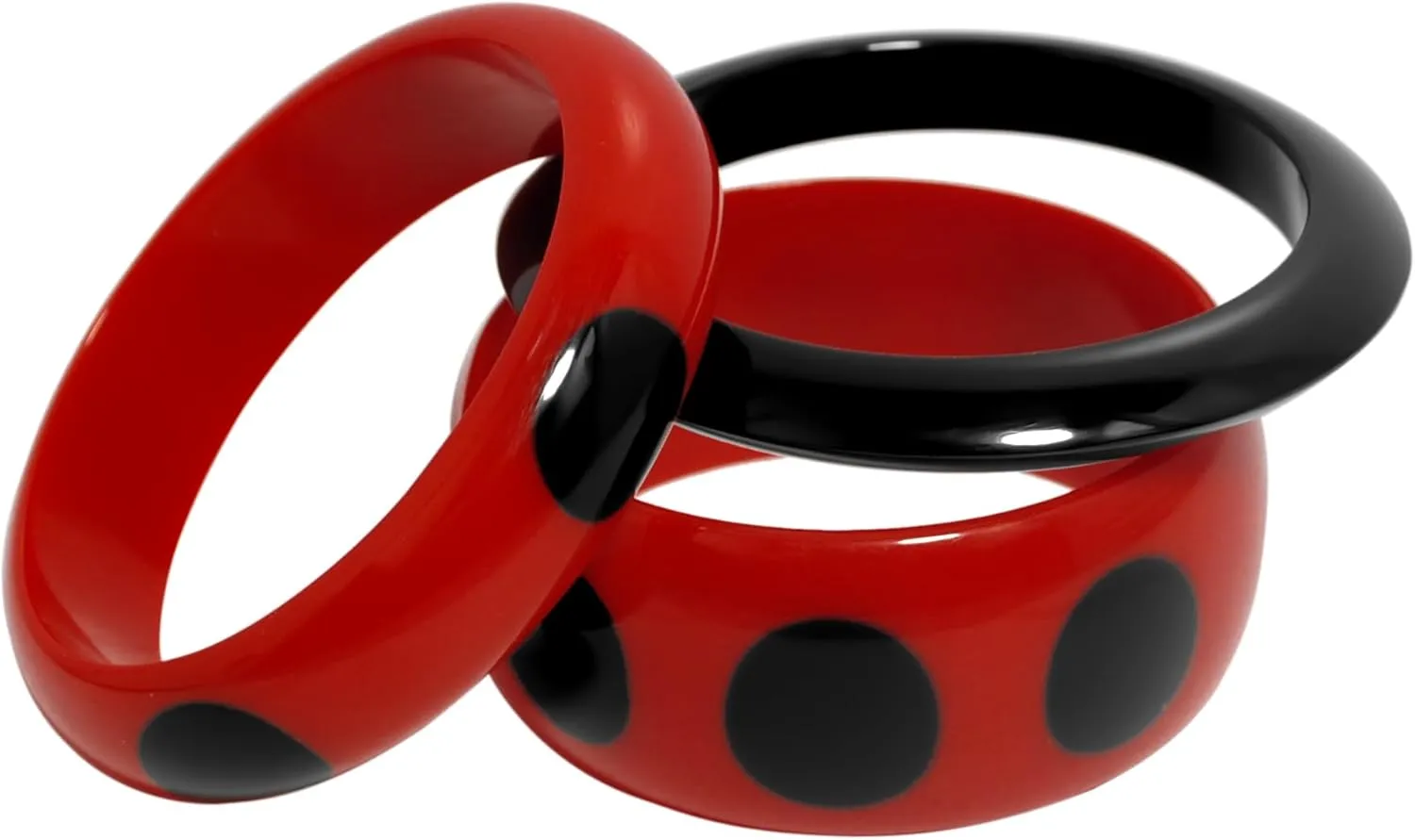 Pure Hands Tango Red and Black Resin Bangle Set ??Handmade Trio with Polka Dot & Wedge Bangles | Elegant Womens Jewelry Studio Gift Stack Set