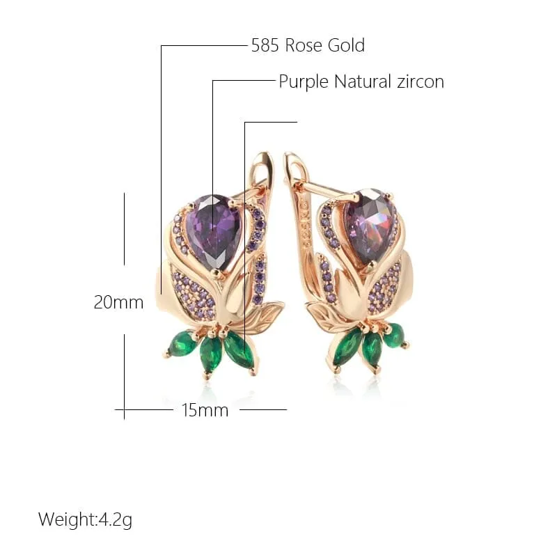 Purple Rose Flower Amethyst Drop Earrings