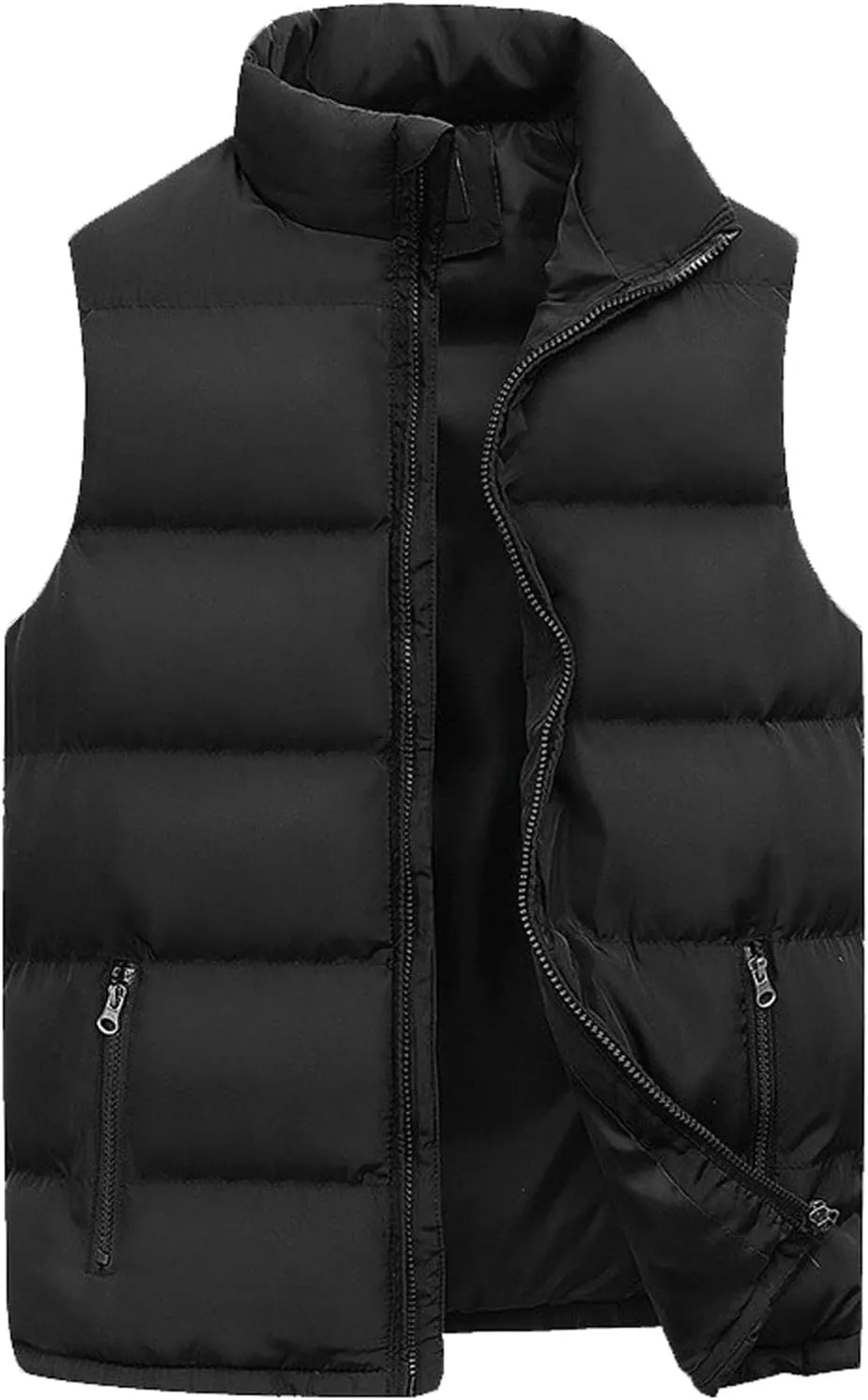 QWENTMTNTY Mens Outerwear Puffer Vests Casual Sleeveless Windbreakers Jackets Removable Hood Big Tall Cotton Quilted Jackets