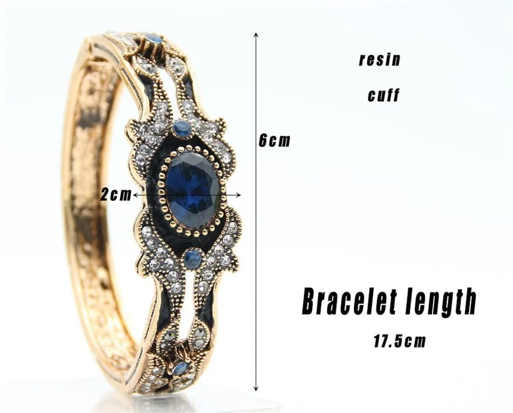 Retro Gold Color Bohemian Bangle Cuff Bracelet For Women Turkish Crystal Pearl Wedding Jewelry Bride Gift