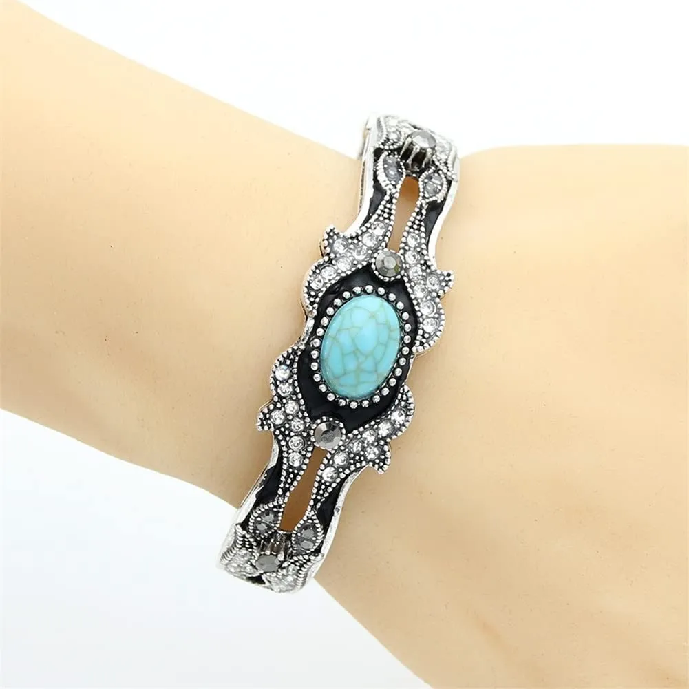 Retro Gold Color Bohemian Bangle Cuff Bracelet For Women Turkish Crystal Pearl Wedding Jewelry Bride Gift