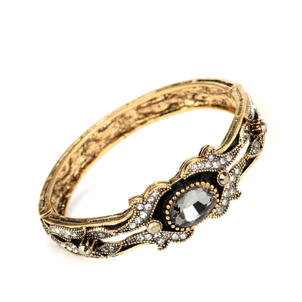 Retro Gold Color Bohemian Bangle Cuff Bracelet For Women Turkish Crystal Pearl Wedding Jewelry Bride Gift