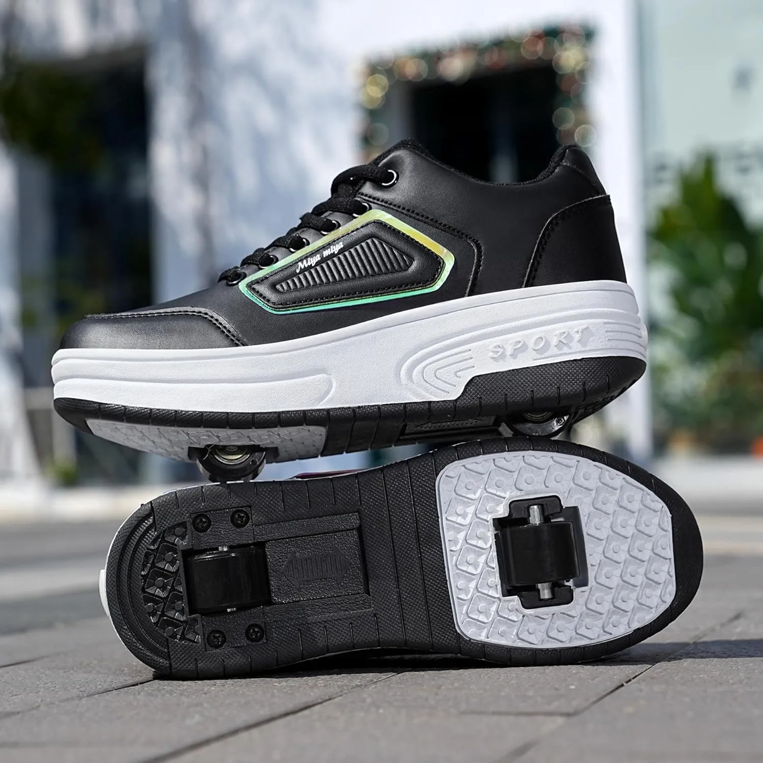 Roller Skate Shoes, Roller Skates Shoes with Wheels, Skateboard Shoes, Inline Skate, Adjustable Women's Shoes with Wheels for Girls, Running Skateboard, Inline Roller Skates, Black-32 EU