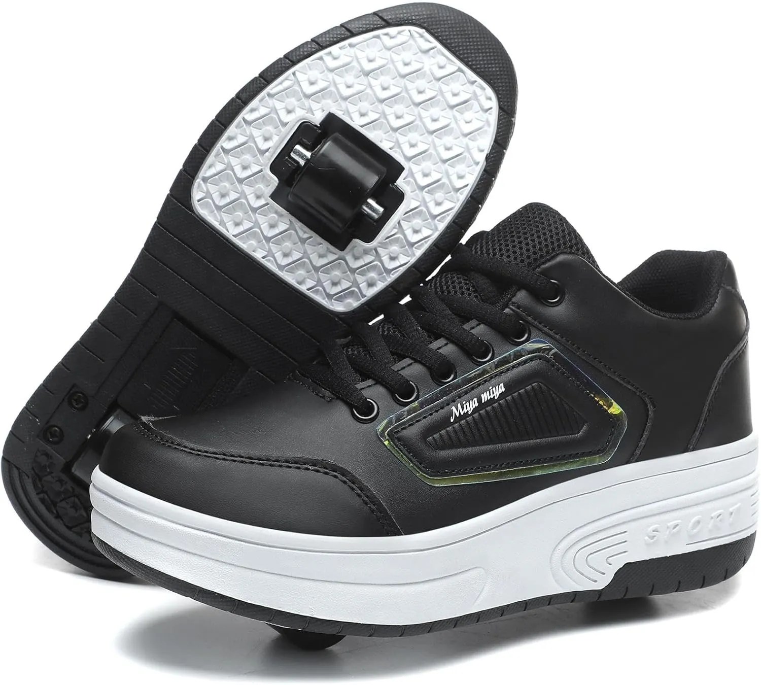 Roller Skate Shoes, Roller Skates Shoes with Wheels, Skateboard Shoes, Inline Skate, Adjustable Women's Shoes with Wheels for Girls, Running Skateboard, Inline Roller Skates, Black-32 EU