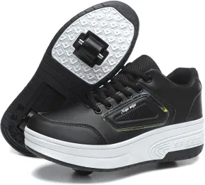 Roller Skate Shoes, Roller Skates Shoes with Wheels, Skateboard Shoes, Inline Skate, Adjustable Women's Shoes with Wheels for Girls, Running Skateboard, Inline Roller Skates, Black-32 EU