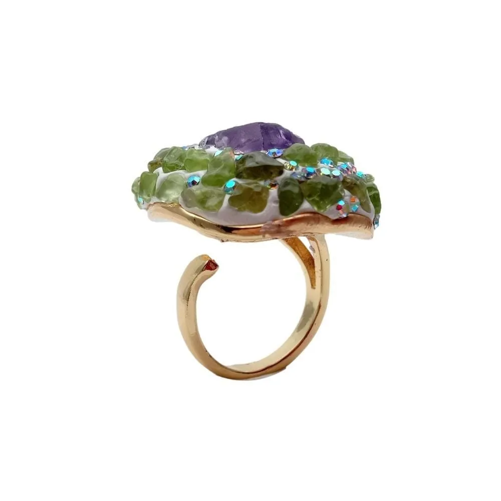 Rough Raw Amethyst Peridot Adjustable Ring