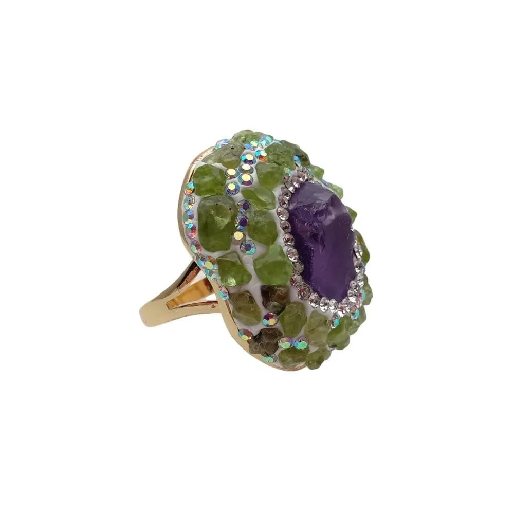 Rough Raw Amethyst Peridot Adjustable Ring