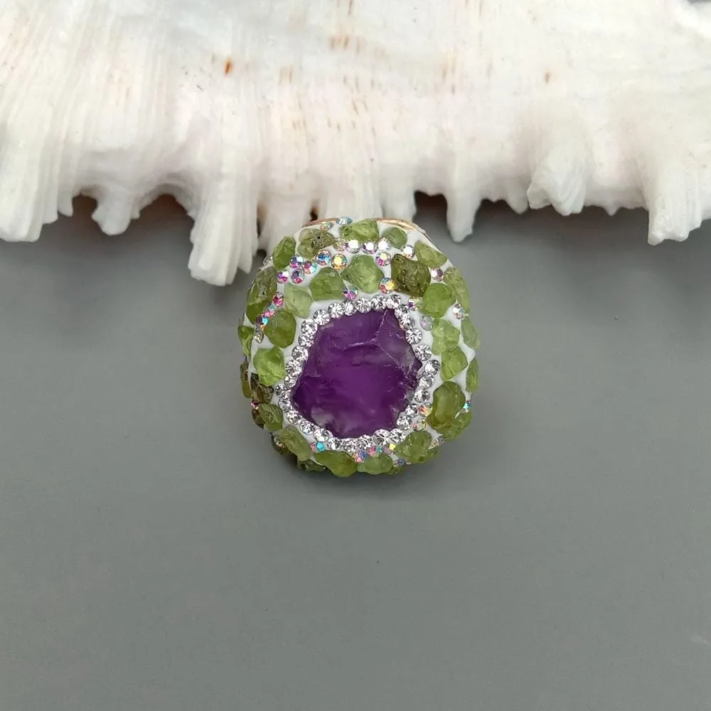 Rough Raw Amethyst Peridot Adjustable Ring