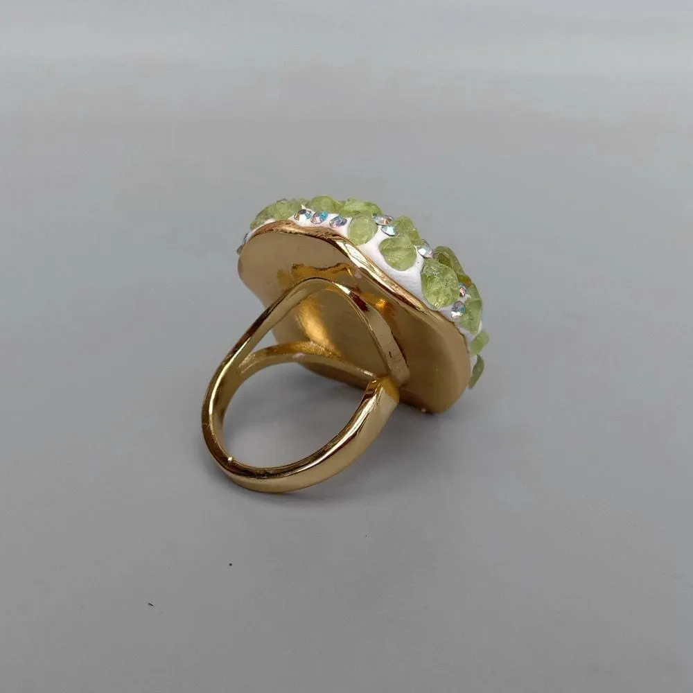 Rough Raw Amethyst Peridot Adjustable Ring