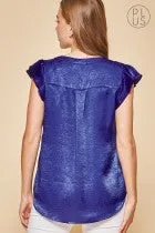 Royal Blue Flutter Sleeve Top