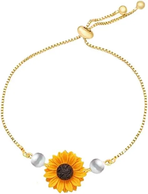 RUIZHEN Simulate Pearl Sunflower Bracelet Boho Women Adjustable Bracelet