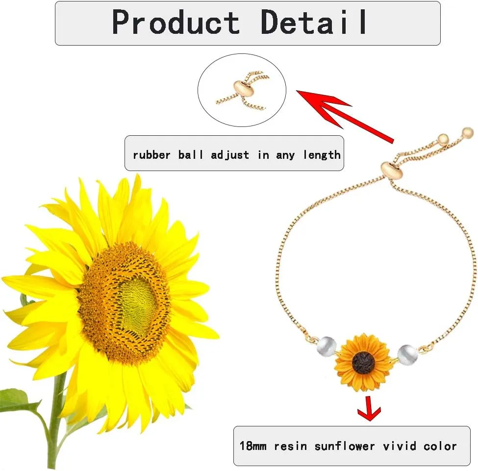 RUIZHEN Simulate Pearl Sunflower Bracelet Boho Women Adjustable Bracelet