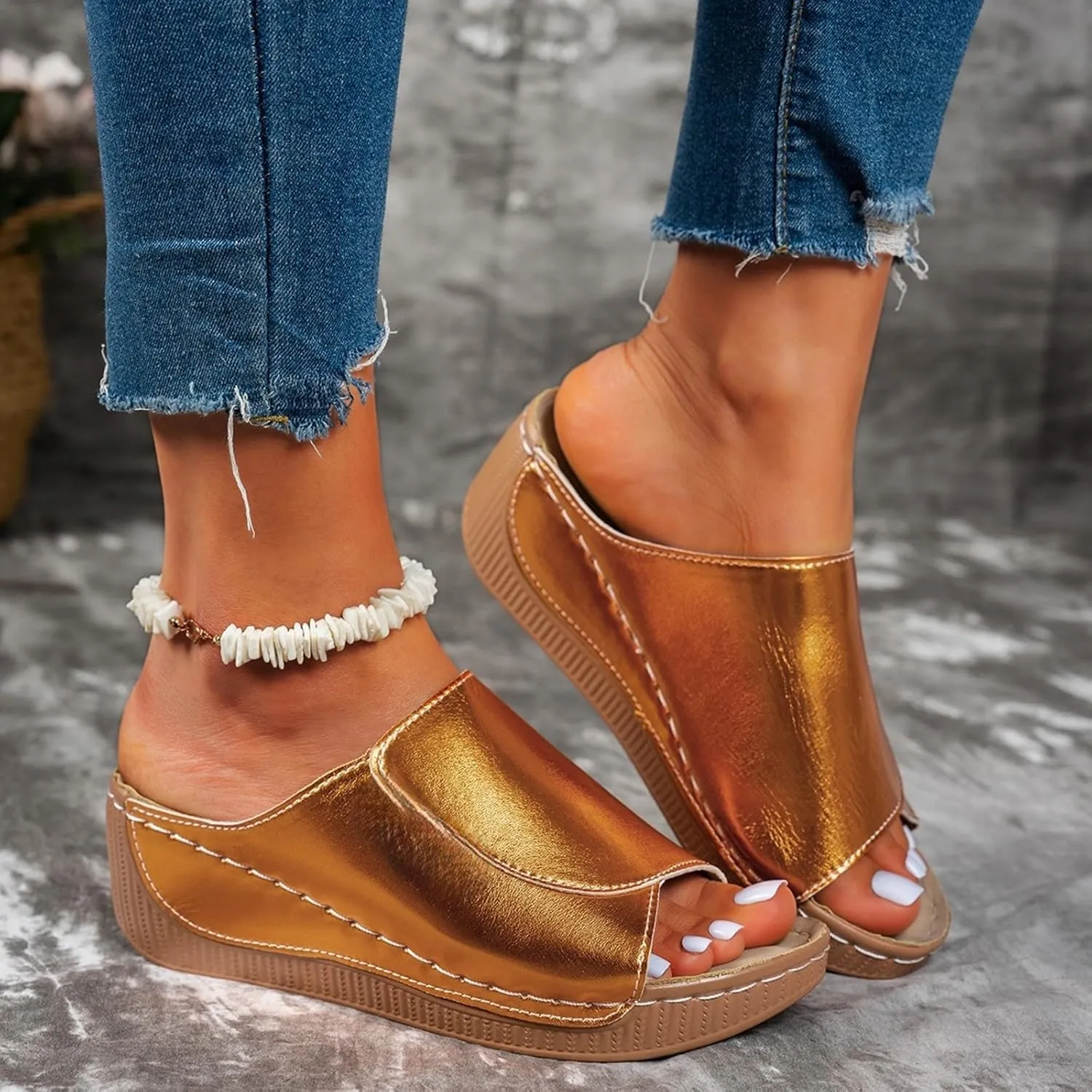 Sandals for Women Platform Wedge Open Toe Low Heel Beach Flats Ankle Chelsea Dress Shoes Orthopedic Casual Summer Slip on Sandal Flat Espadrilles Walking Slippers Arch Support Strappy Wedges