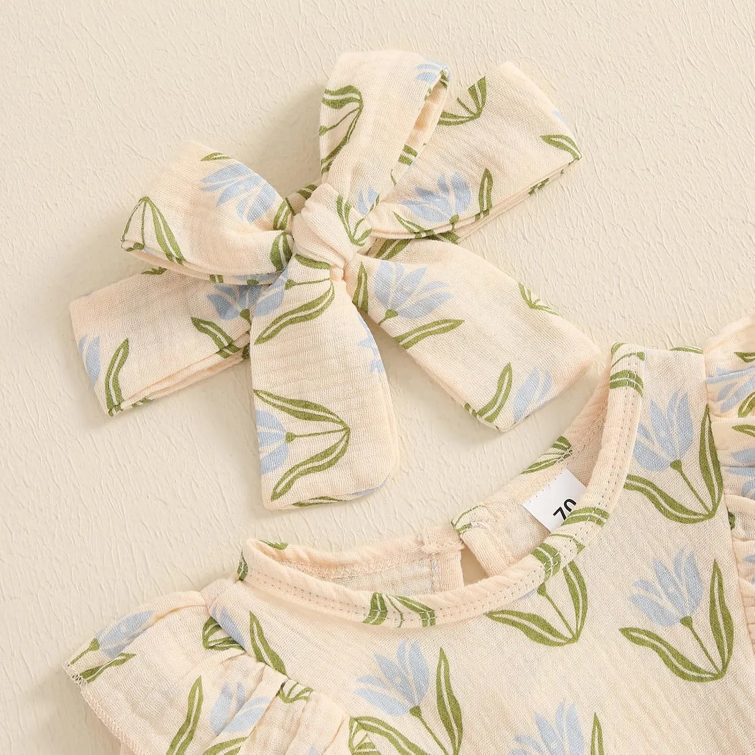 SAYOO Smocked Baby Girl Clothes Cotton Linen Floral Bubble Romper Long Leg Bodysuit Frill Trim Ruffle One-Piece Jumpsuit