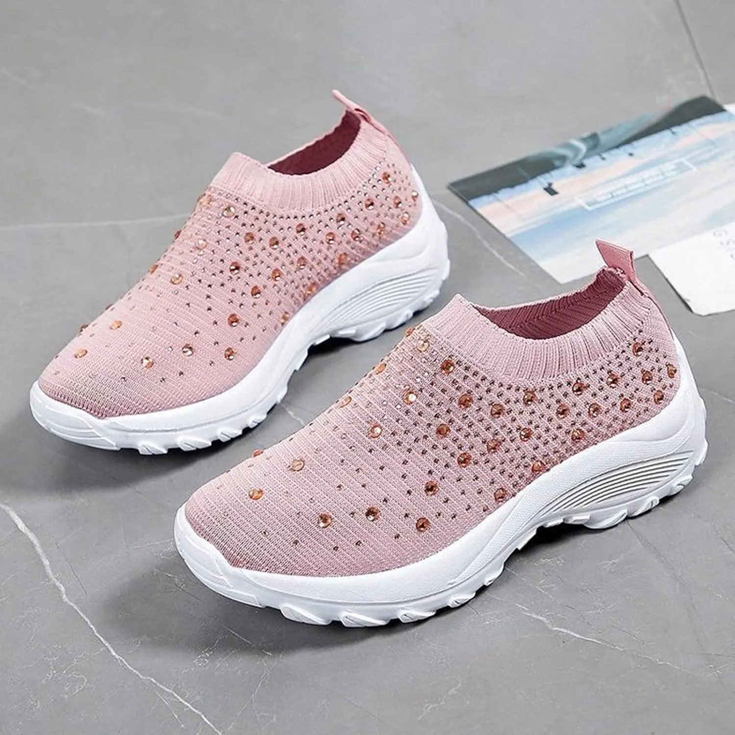 SBGMoSJ Women's Walking Sneakers Wide Width Slip On Shoes Women Dressy Casual Low Heel Womens Casual Shoes Slip Ons Womens Shoes Size 6.5 Sneakers Zapatos CModos para Hombre