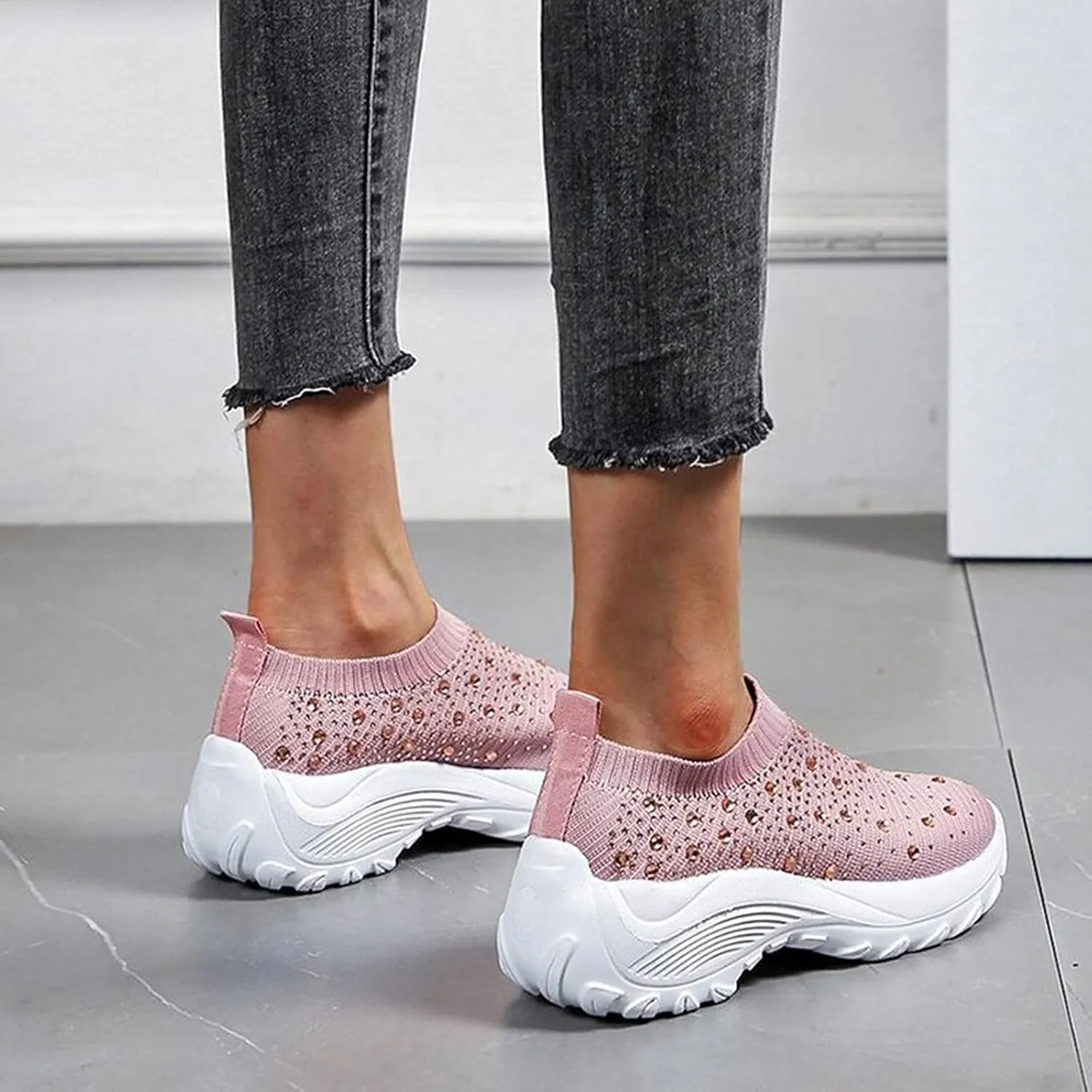 SBGMoSJ Women's Walking Sneakers Wide Width Slip On Shoes Women Dressy Casual Low Heel Womens Casual Shoes Slip Ons Womens Shoes Size 6.5 Sneakers Zapatos CModos para Hombre