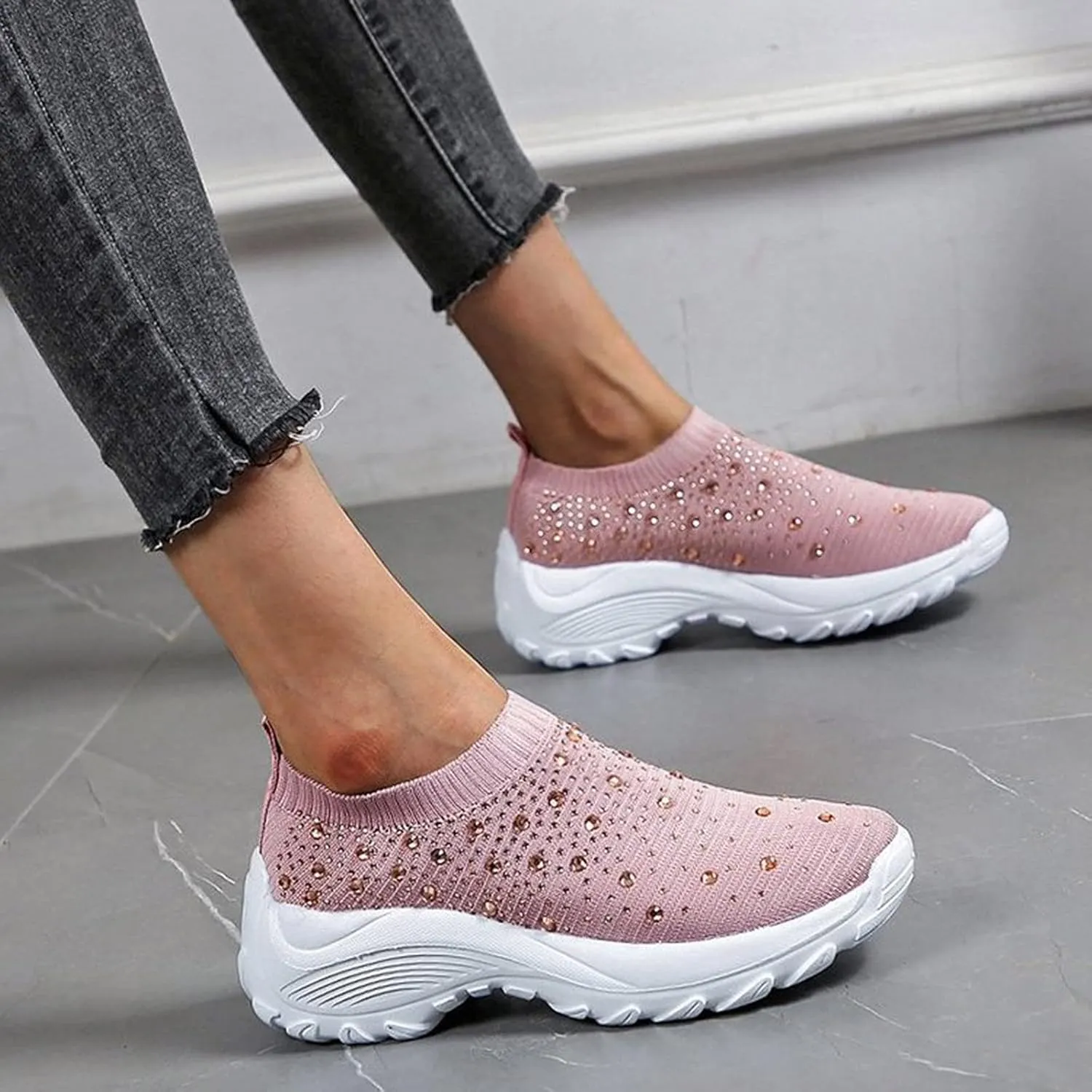 SBGMoSJ Women's Walking Sneakers Wide Width Slip On Shoes Women Dressy Casual Low Heel Womens Casual Shoes Slip Ons Womens Shoes Size 6.5 Sneakers Zapatos CModos para Hombre