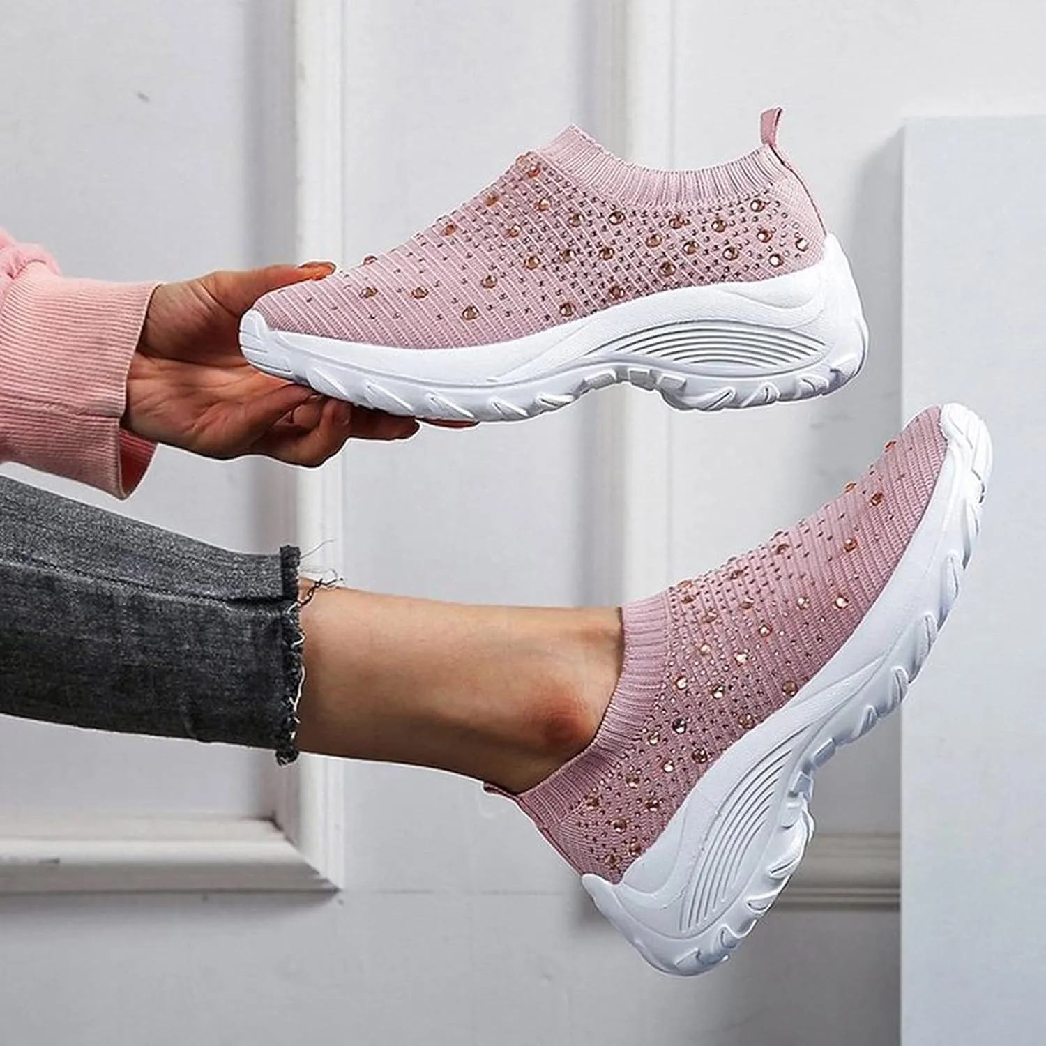 SBGMoSJ Women's Walking Sneakers Wide Width Slip On Shoes Women Dressy Casual Low Heel Womens Casual Shoes Slip Ons Womens Shoes Size 6.5 Sneakers Zapatos CModos para Hombre
