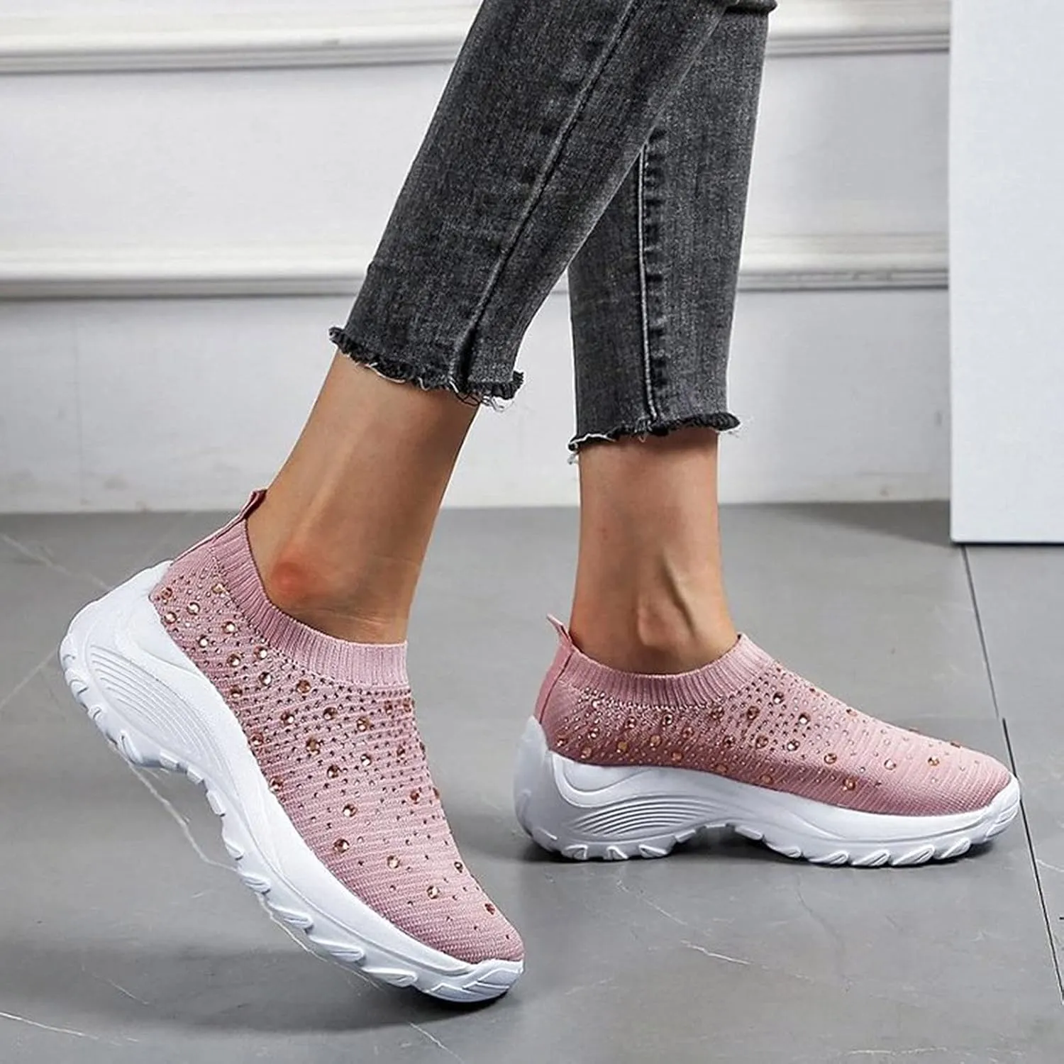 SBGMoSJ Women's Walking Sneakers Wide Width Slip On Shoes Women Dressy Casual Low Heel Womens Casual Shoes Slip Ons Womens Shoes Size 6.5 Sneakers Zapatos CModos para Hombre