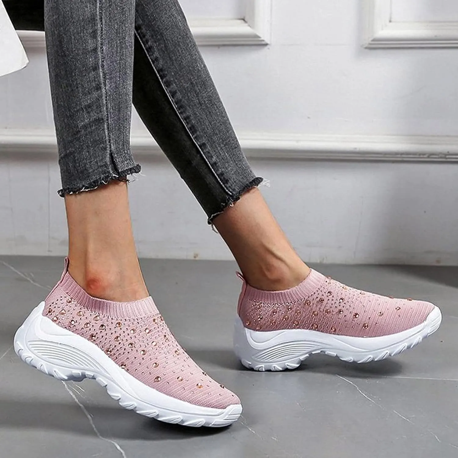 SBGMoSJ Women's Walking Sneakers Wide Width Slip On Shoes Women Dressy Casual Low Heel Womens Casual Shoes Slip Ons Womens Shoes Size 6.5 Sneakers Zapatos CModos para Hombre