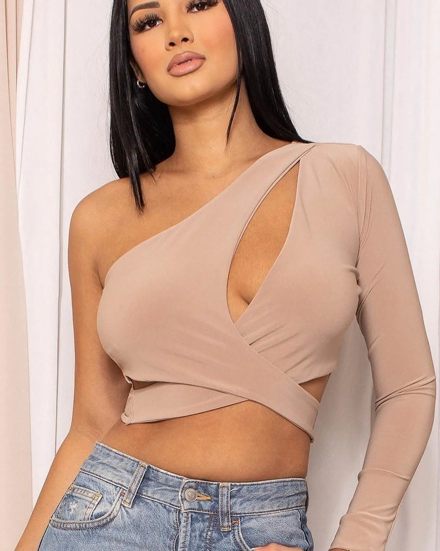 Sexy Long One Sleeve Crop Top