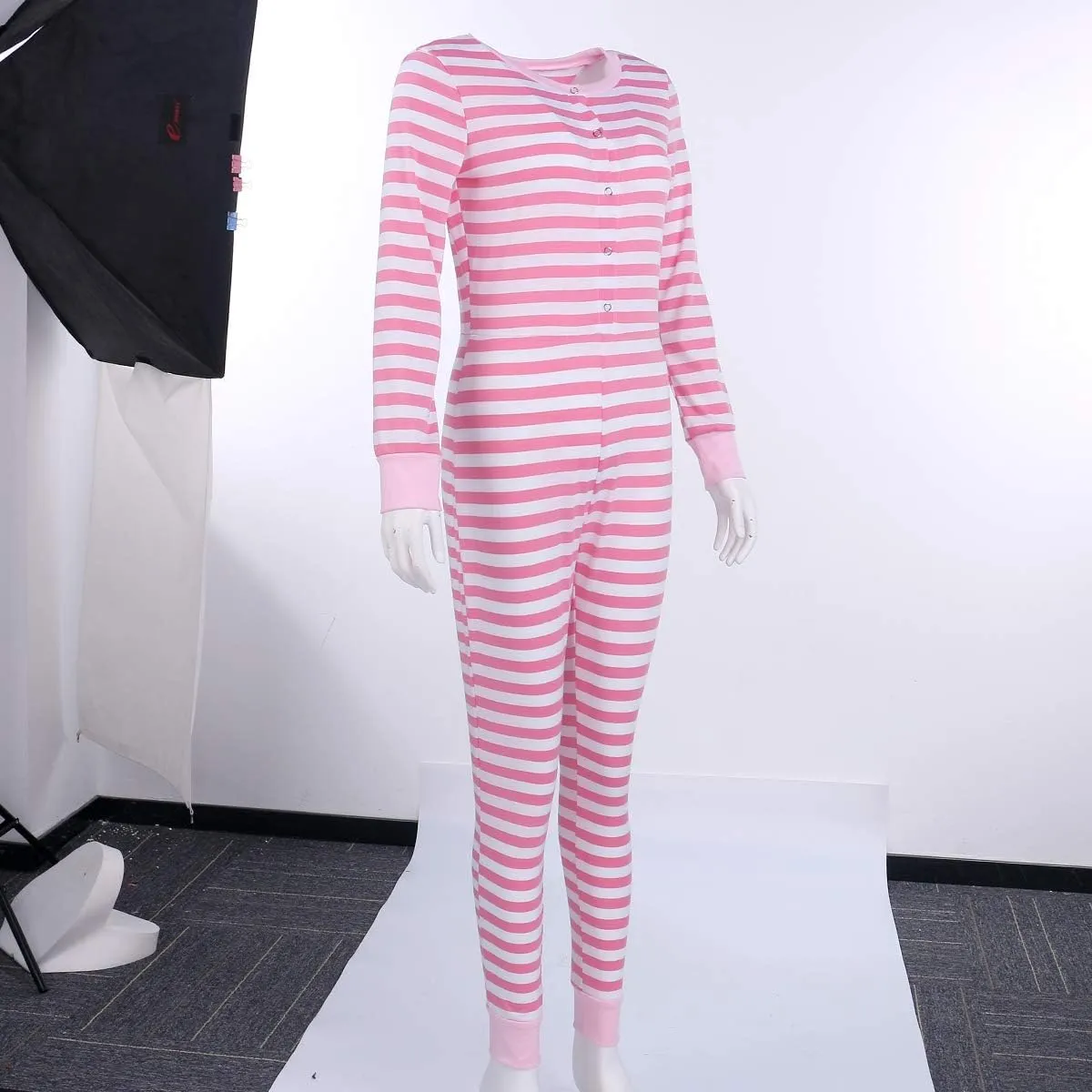 Seyurigaoka Women's Striped Christmas Pajamas One Piece Sleepwear Holiday Ugly Xmas Jumpsuit Rompers Clubwear Nightwear