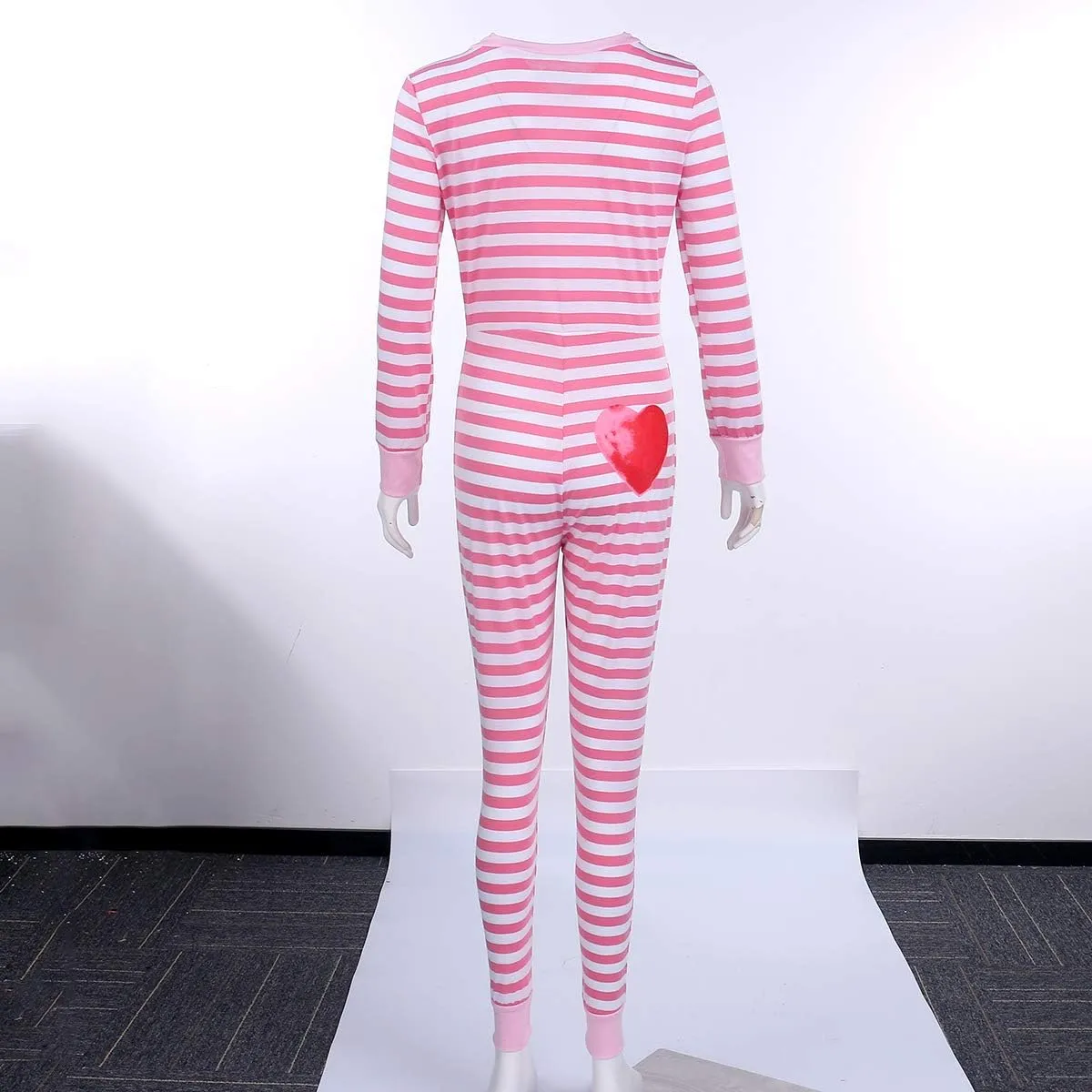 Seyurigaoka Women's Striped Christmas Pajamas One Piece Sleepwear Holiday Ugly Xmas Jumpsuit Rompers Clubwear Nightwear