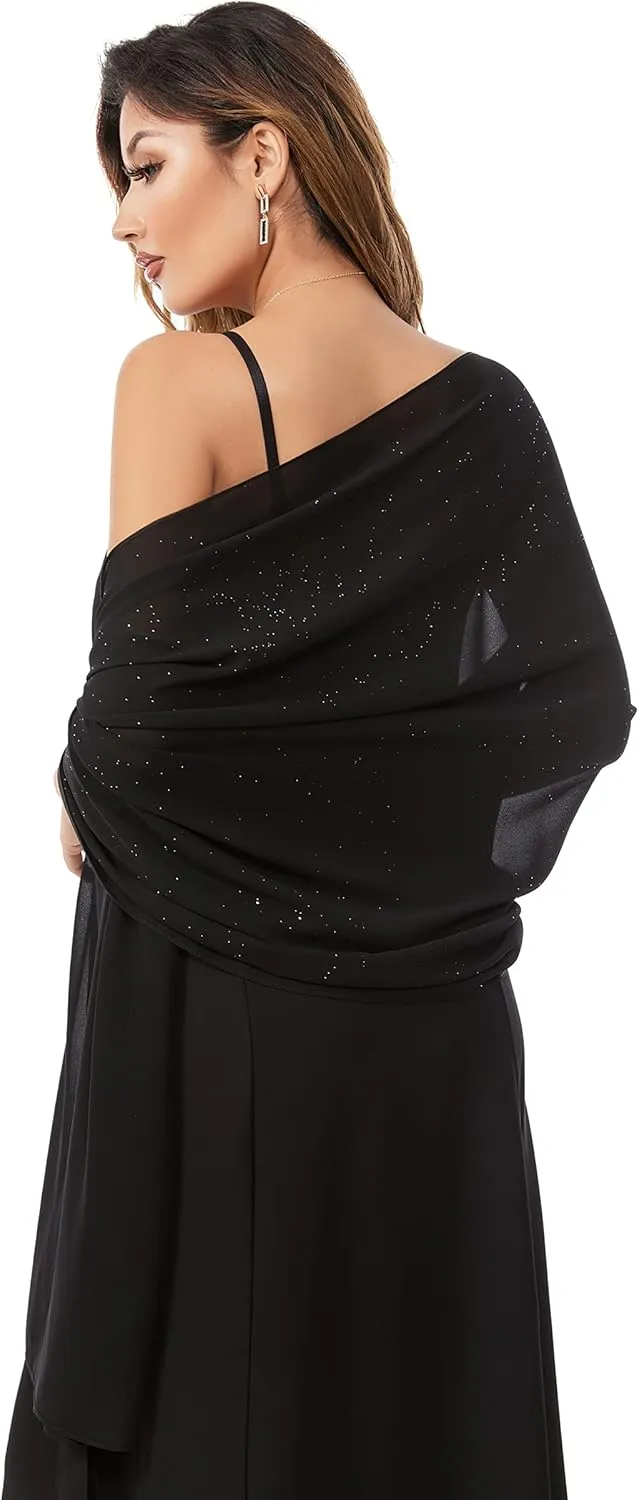 Shawls and Wraps for Evening Dresses Sheer Chiffon Women Elegant Soft Silky Sparkly Wedding Bridal Scarf