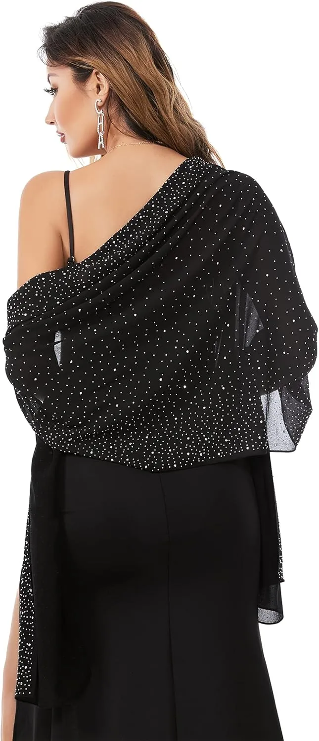 Shawls and Wraps for Evening Dresses Sheer Chiffon Women Elegant Soft Silky Sparkly Wedding Bridal Scarf