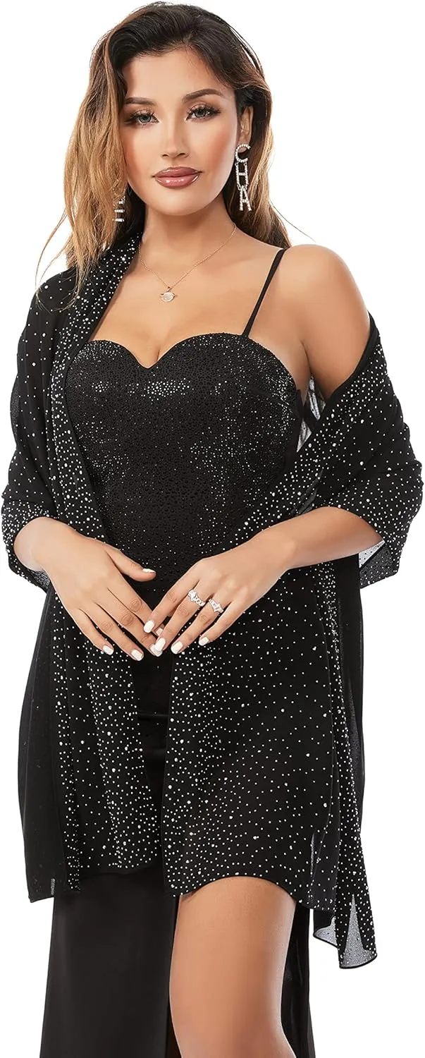 Shawls and Wraps for Evening Dresses Sheer Chiffon Women Elegant Soft Silky Sparkly Wedding Bridal Scarf